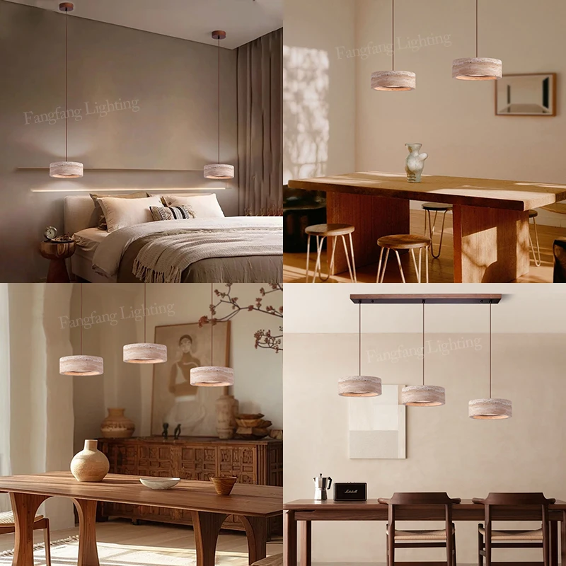 Modern Travertine Pendant Lights Natural Yellow Stone LED Hanging Lamps Indoor Decor Lighting Bedroom Dining Room Bar Study - Image 2