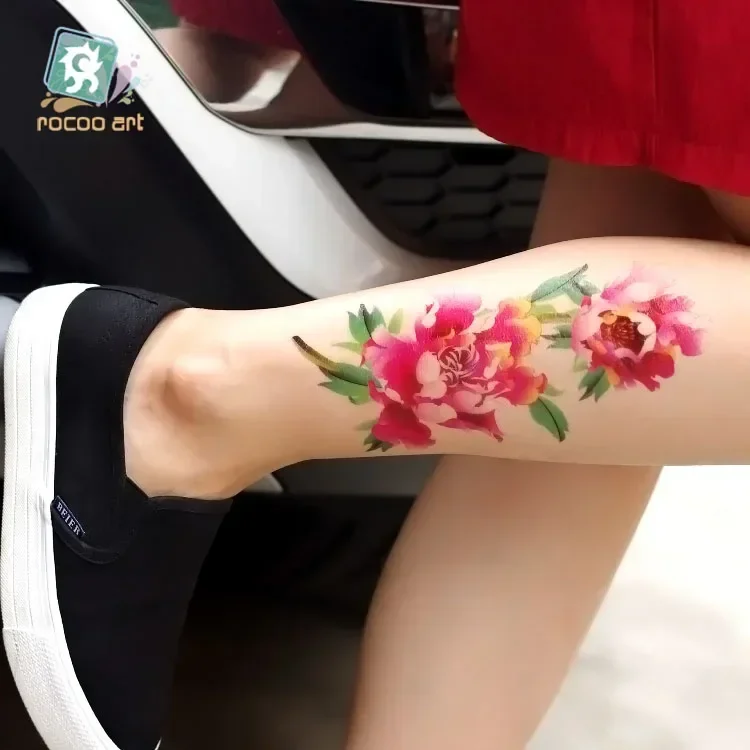 Tatuagem Temporária Adesivos, Tatuagem De Flores Grandes, Braços Peito, Rosa Tigre, Falso, Crisântemo, Aquarela