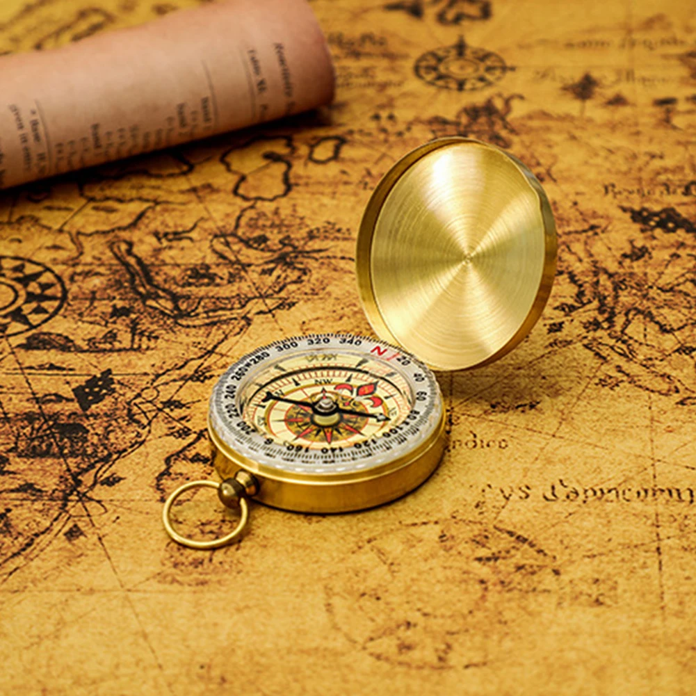Mini Portable Copper Navigation Compass Waterproof Mountaineering Camping Hiking Luminous Retro Flip Compasses for Outdoor