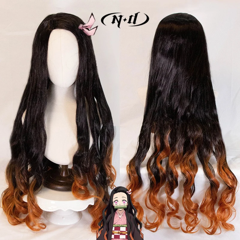 

ND Nezuko Kamado Косплей Парик Шиньон Demon Slayer Аниме Косплей Парик Волос для Comic Con Coser Костюм Партия Термостойкий