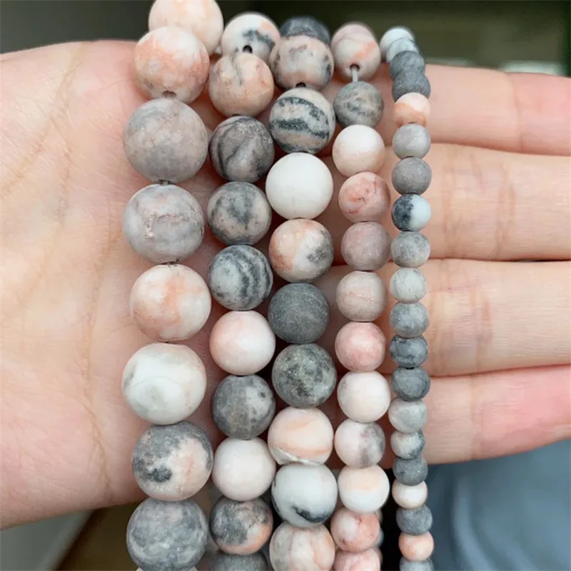 4/6/8/10/12mm Natural Stone Beads Matte Pink Zebra Jaspers Round Loose Bead Spacer Beads for Jewelry Making Bracelet Necklace 15