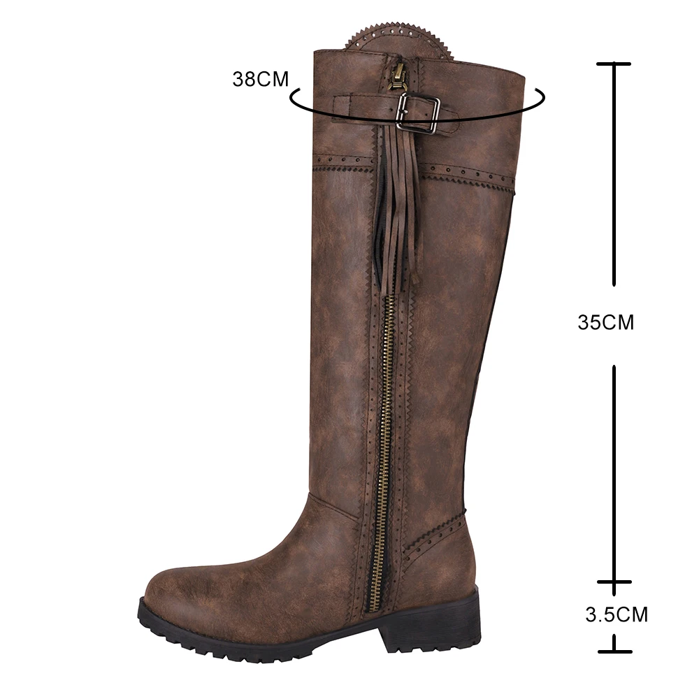 Vintage Knee High Boots Women Shoes Casual Brown Black Riding Boots Flats 2024 Autumn Winter Boots Shoes Woman Large Size 44