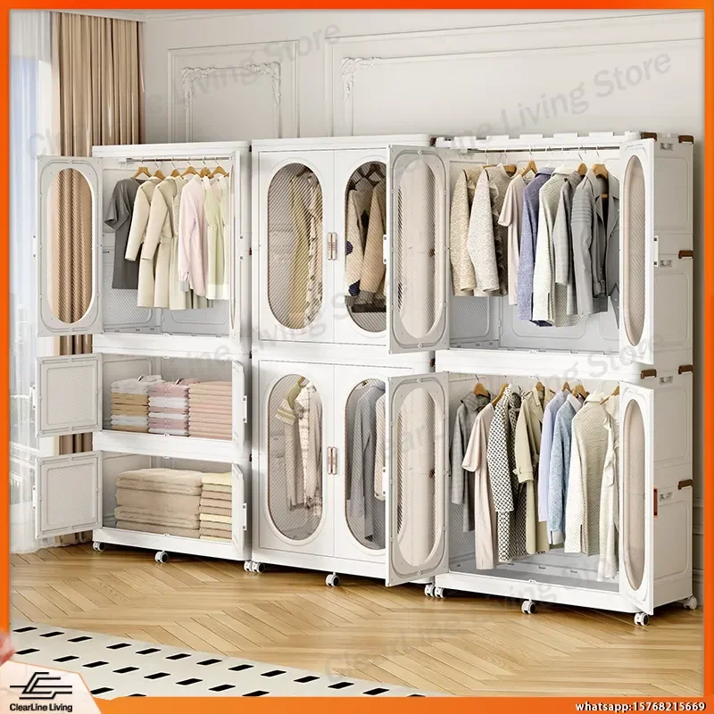 Foldable Plastic Storage Cabinet No Installation Required Multi-Tier Clothes Organizer for Bedroom Office Lab Instrument