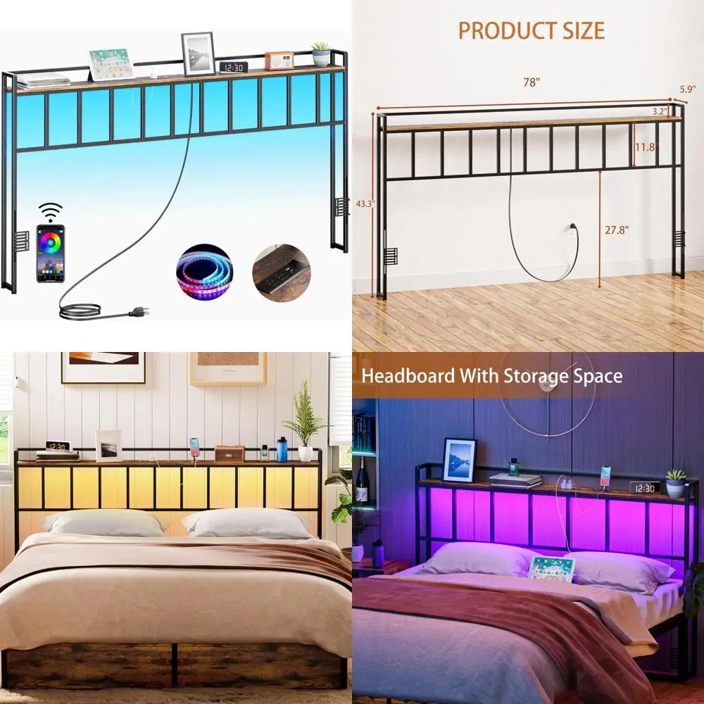

LED Lighted Headboards with USB Ports and Storage, Sturdy and Stable for Comfortable Sleep