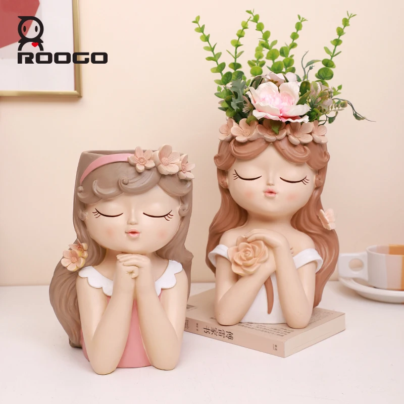 Figurine Flower Pots Lovely Girl Statue Planters Succulents Flowers Pot Decoration for Plants Home Desktop Ornaments