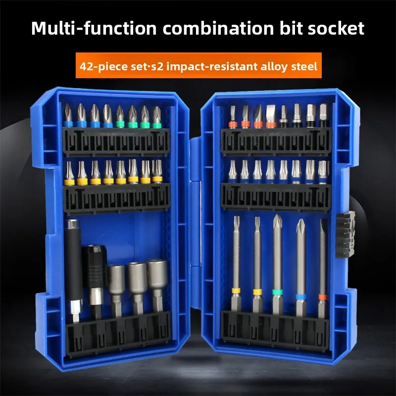 42 Piece S2 Steel Magnetic Screwdriver Bit Set with Cross Slotted Hex Torx Bits, Socket Sleeves and Quick Release Extension