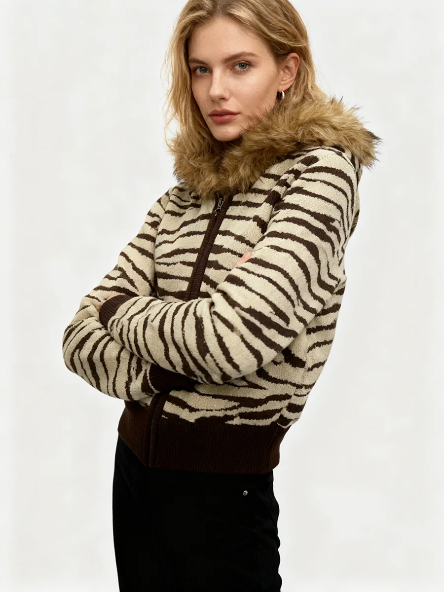 Twotwinstyle hit cor solta emendado listrado moda jaquetas para mulheres gola com capuz manga longa retalhos jaqueta de pele feminino novo