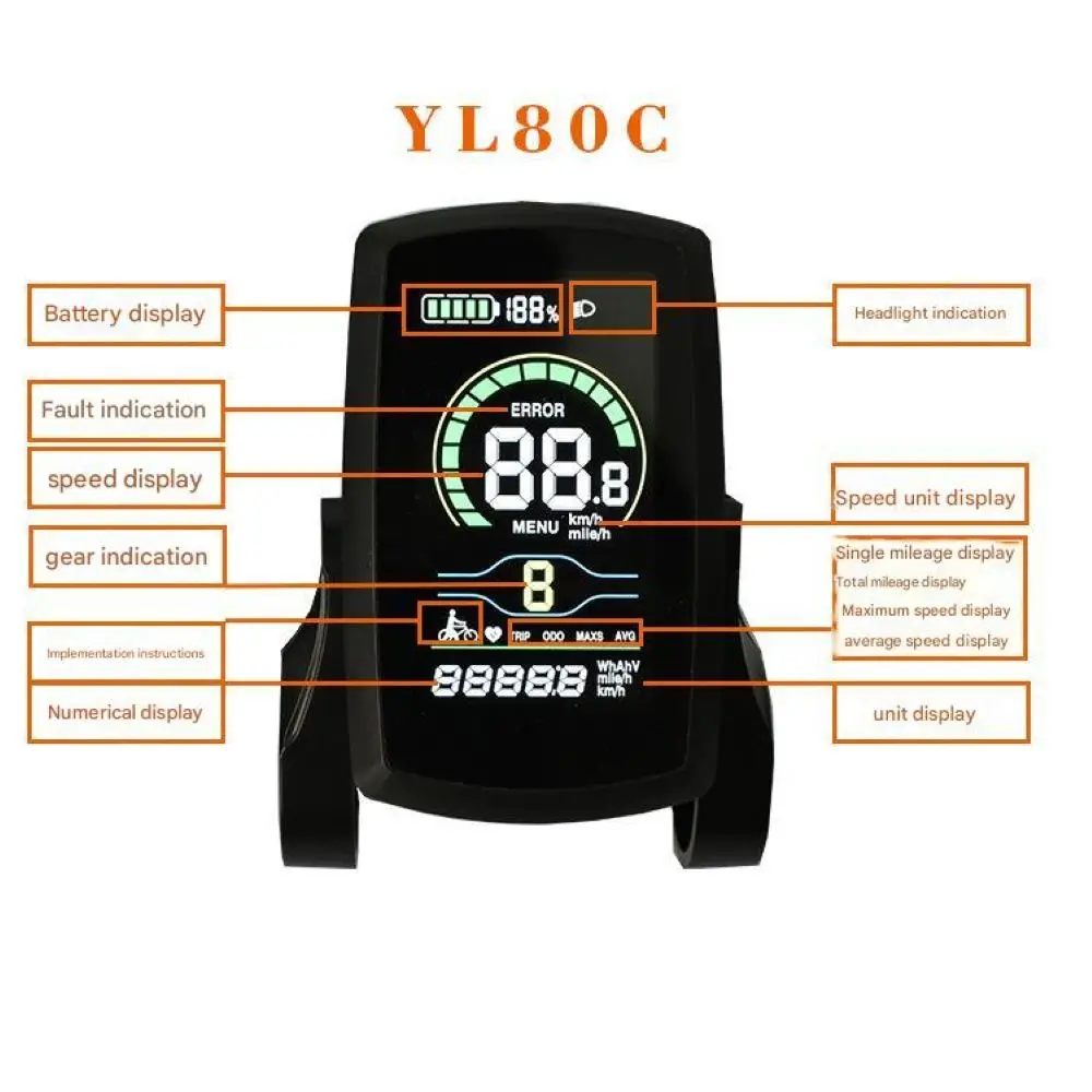 YL-80C LCD Display ENGWE Electric Bike Instrument Monitor e-Bike Speeder Replacement Parts Panel Bafang Conversion Kits