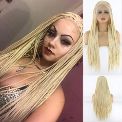 Blonde Braided Wigs for Women African American #613 Box Braided Long Synthetic Lace Front Wig Heat Resistant Fiber