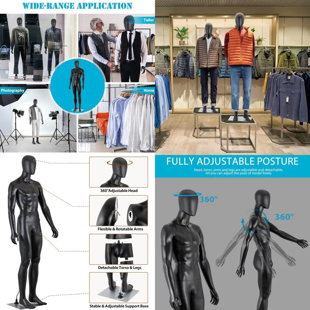 

Манекен мужской в полный рост (73 см) с регулируемой подставкой для реалистичной демонстрации, черный