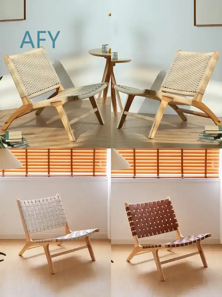 Nordic Wood Balcony Leisure Chair for Saddle Rattan Chair for Home Furniture for Living Room Design for Backrest Armchair for