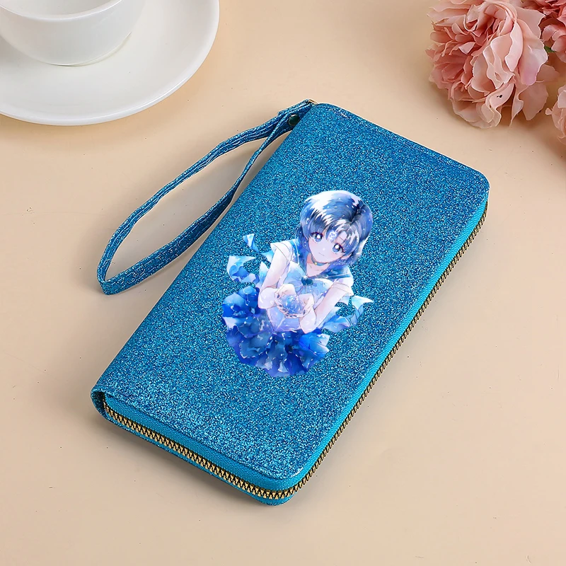 Sailored Moon Vrouwen Lange Portemonnee Kaarthouder Grote Capaciteit Rits Portemonnee Multi Card Organizer Mobiele Telefoon Polsbandje Handtas