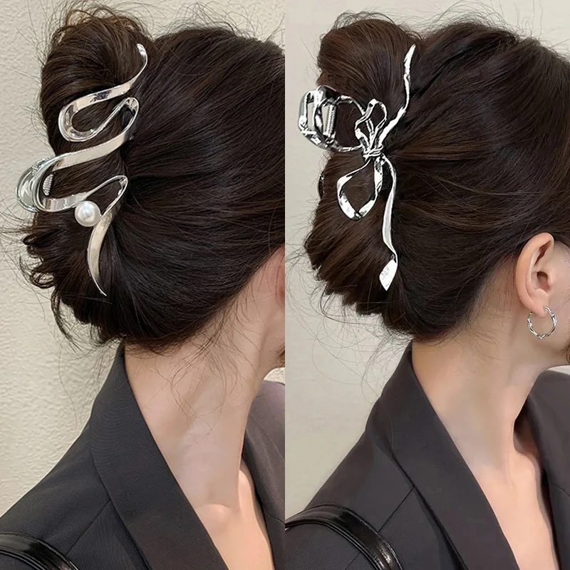 Nuove donne eleganti artigli per capelli con fiocco geometrico Vintage semplice Clip per capelli grandi forcine per capelli in metallo mollette