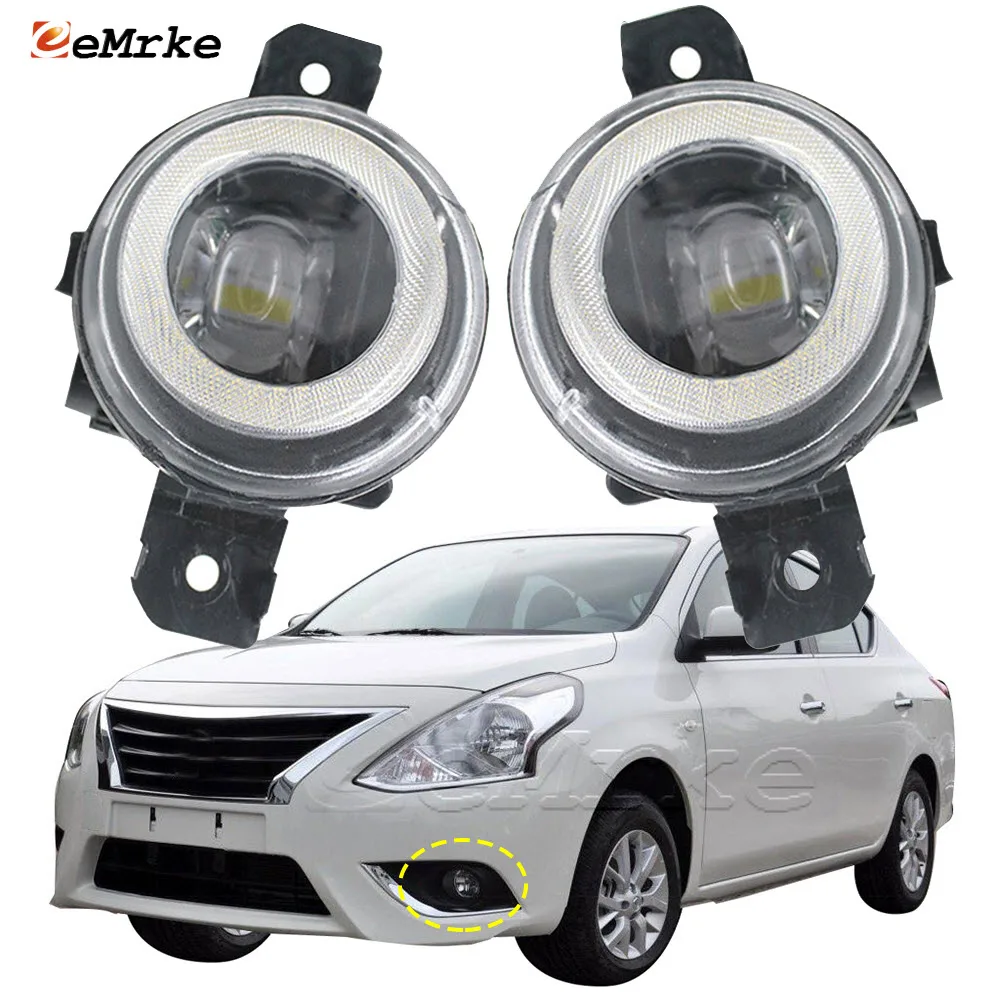 Pair LED Fog Light Assembly for Nissan V-Drive Brazil Latam Versa Sedan 2020 2021 LED Angel Eye DRL Daytime Running Lights