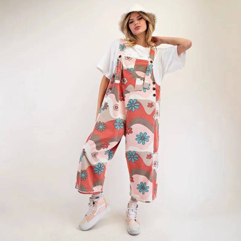 

Spring Summer New Faion Women's Loose Straight Leg Overalls Printed High Waist Polyester Fabric Ladies' Premium Clothing