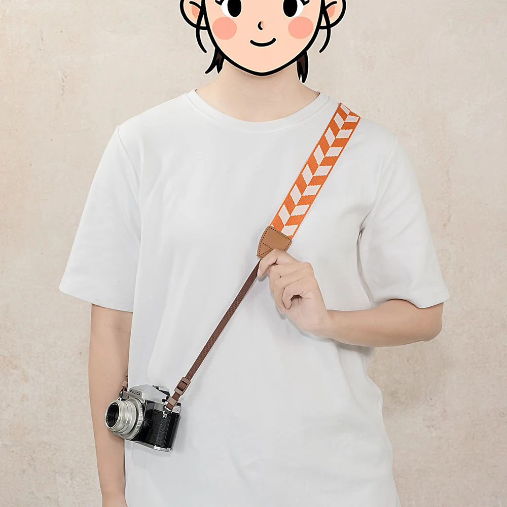 3.8cm Simple Orange Woven Camera Neck Strap Adjustable Shoulder Straps for Canon Nikon Sony Fuji Pentax Leica DSLR Accessories