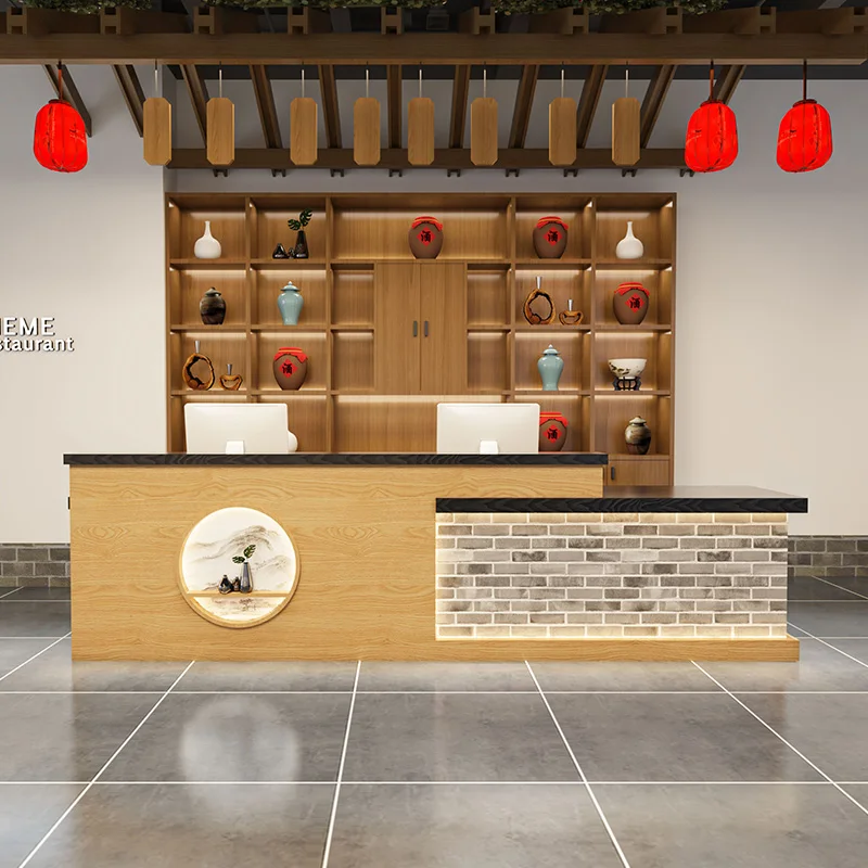 Retro Front Desk Tea House Hotel Front Desk Multifunctional Checkout Page Hotel Hot Pot Restaurant Counter