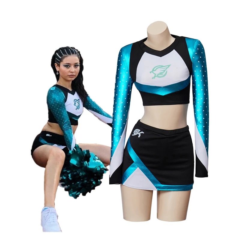 Uniforme de cosplay Maddy Cheerleader Euphoria, haut court à manches longues avec accents métalliques, jupe pour événements sportifs, fête à thème