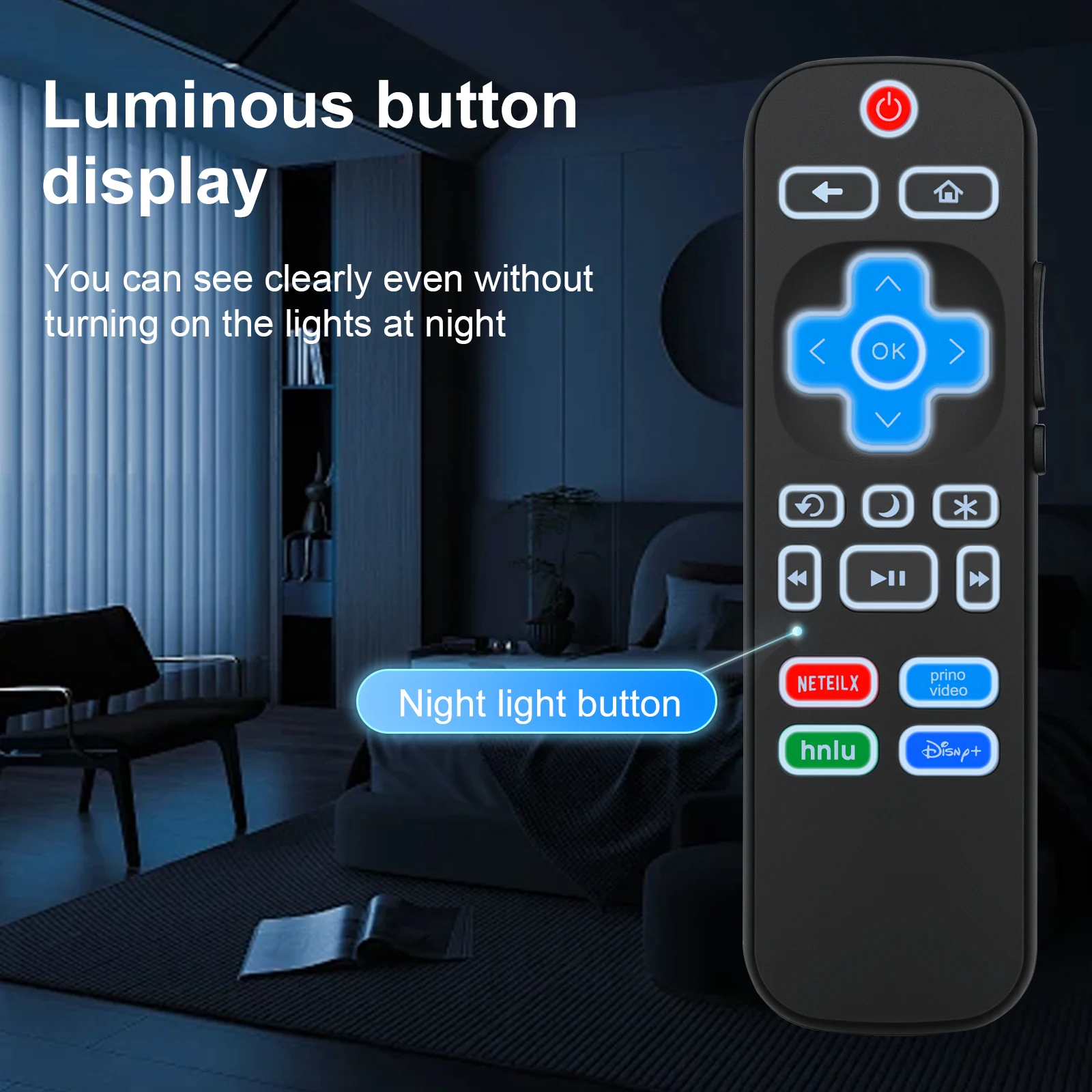 Backlit Replacement Remote for Roku TV, TCL/Hisense/Onn/Sharp/Element/Westinghouse/Philips/Sanyo (Not Stick/Box)