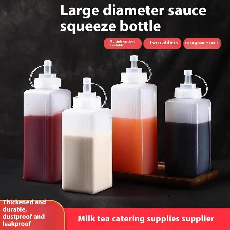 600/800/1000ML Large Diameter Squeeze Sauce Bottles Dustproof Condiment Dispenser For Kitchen Milk Tea Catering Salad Olive Oil