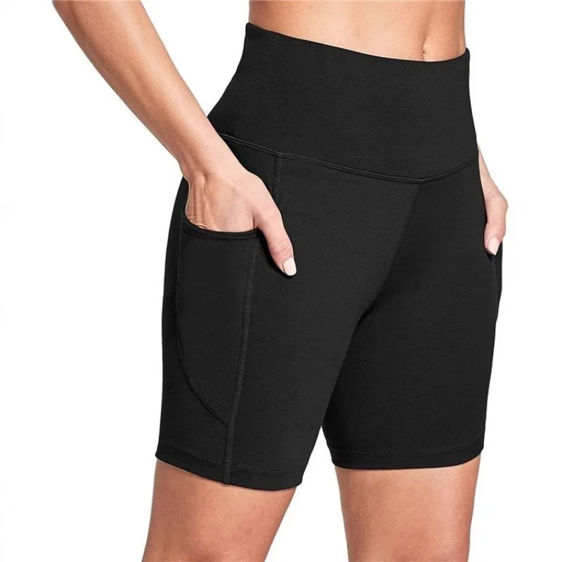 

Спортивные шорты для йоги с высокой талией для женщин, с боковыми карманами, свободного кроя, для занятий в спортзале