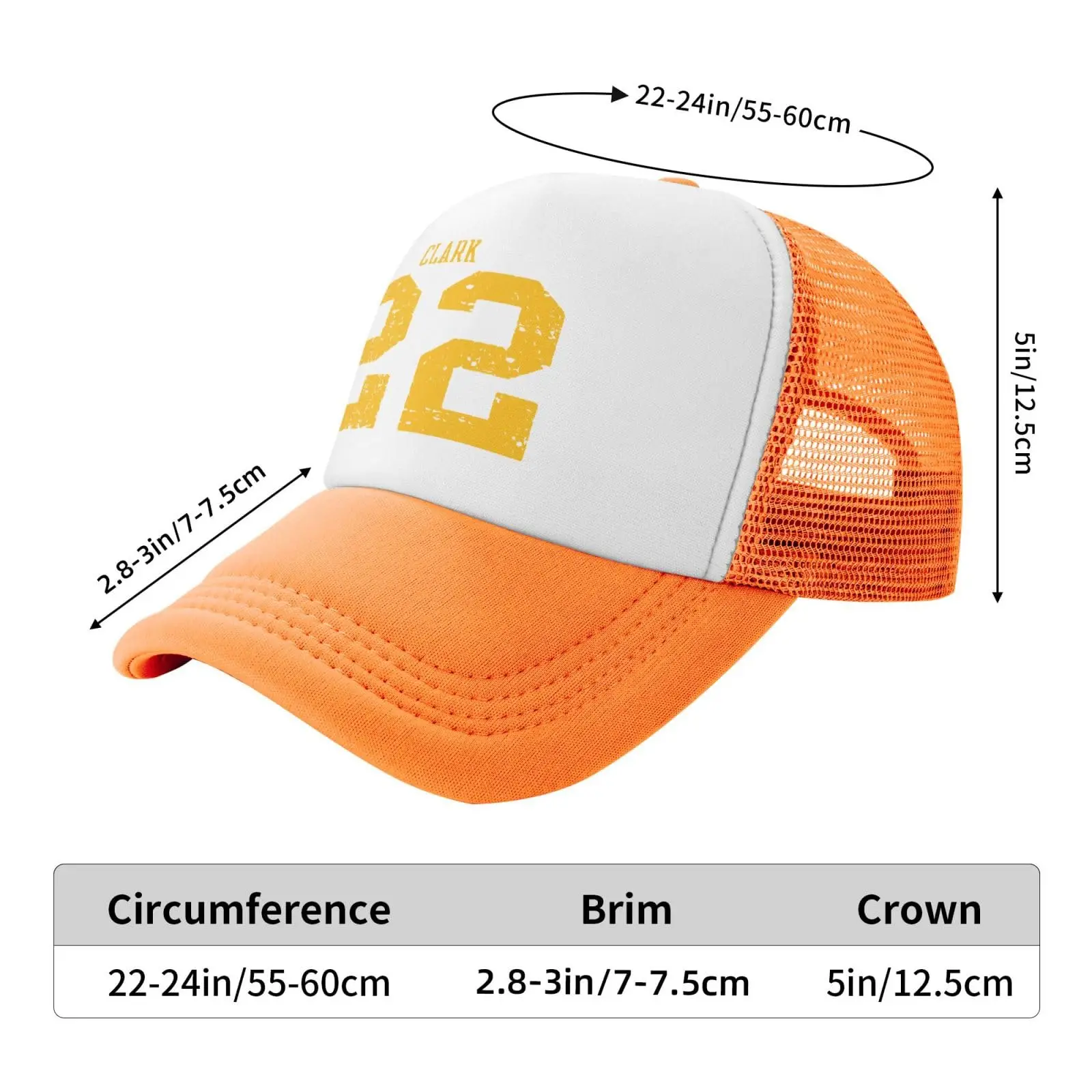 Clark-Basketball Fans 22 Baseball Cap Mesh Trucker Hat Dad Hat Orange Denim Hat Sport Hat