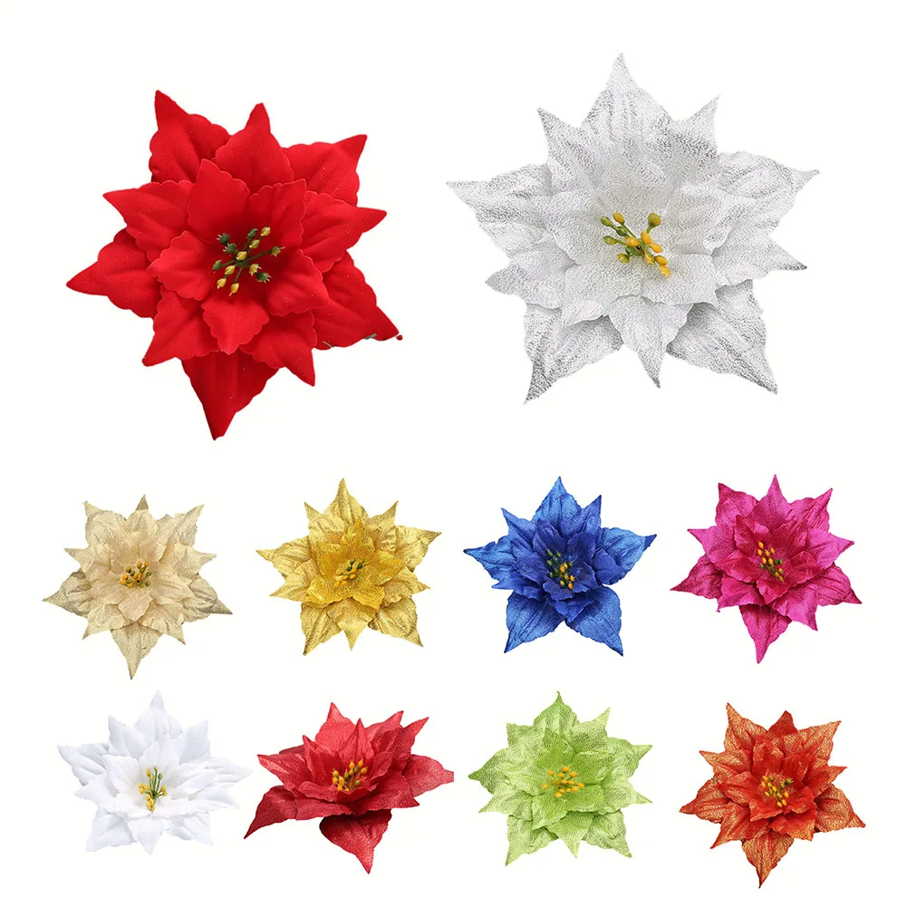 1 PCS Christmas Poinsettia Decorations 2024 Christmas Tree Hanging Pendant Artificial Glittering Flower Home Garden Ornaments