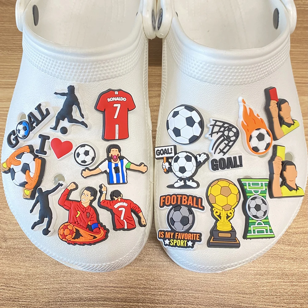 18-36Pcs Football Series Shoes Charms PVC Shoe Decorations Clogs Sandals Wristband Accessories Buckle Women Men Party Gifts