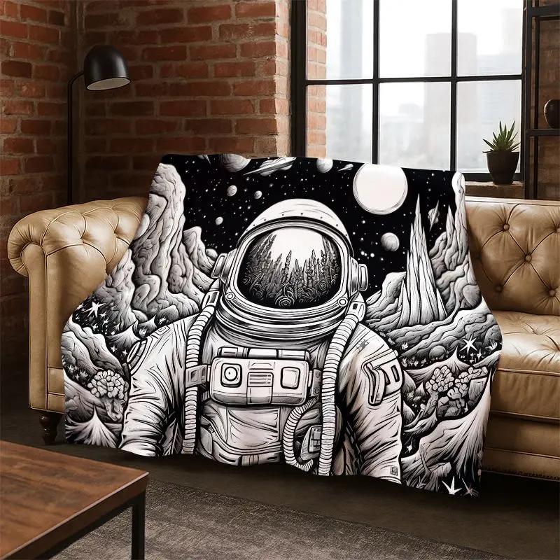 Cartoon Astronaut Universe Spaceman Outer Space Flannel Blanket Soft Warm Throw Blanket for Bedroom Living Room Bed Travel kids