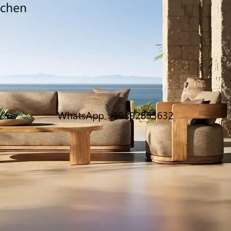 ZZ outdoor teak sofa courtyard villa hotel garden open roof anti-corrosion solid wood sofa coffee table combination