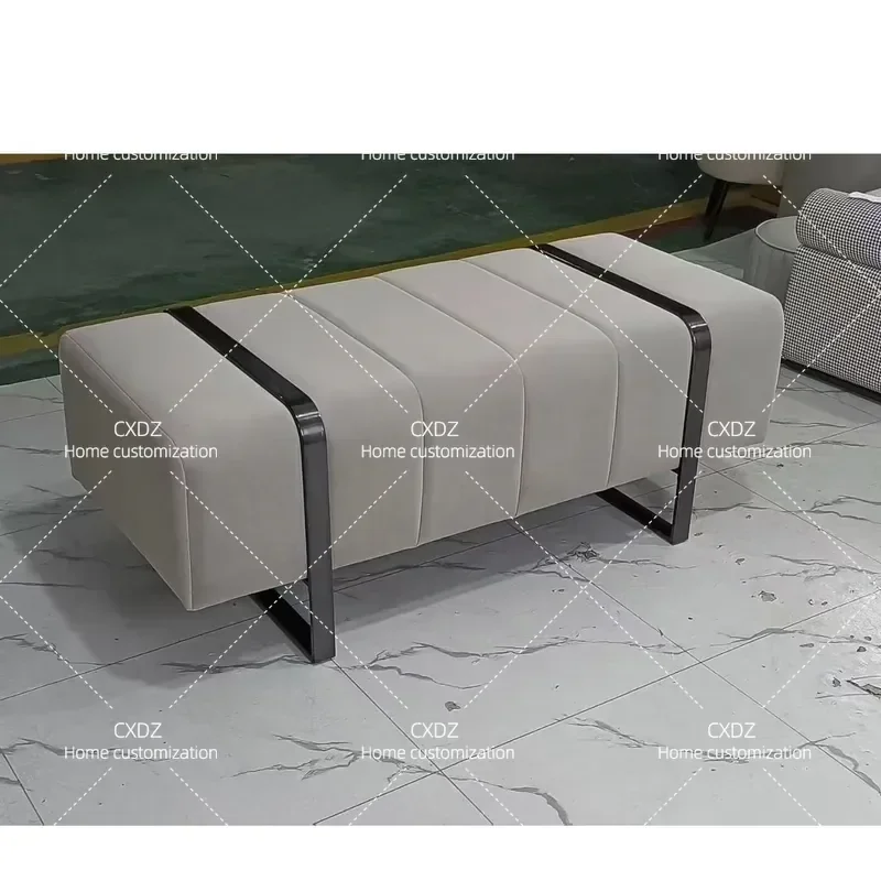 QA Light Luxury Modern Fabric End Stool Minimalist Metal Frame Fleece Strip Bedroom Living Room Cloakroom Shoe Changing Bench
