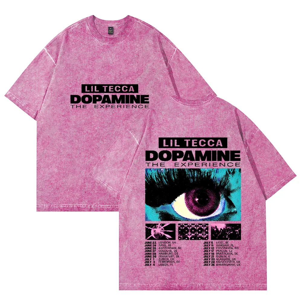 

Lil Tecca Dopamine The Experience Tour Cotton Vintage Wash Tee Shirt Casual Printed Crewneck Short Sleeved graphic t shirts