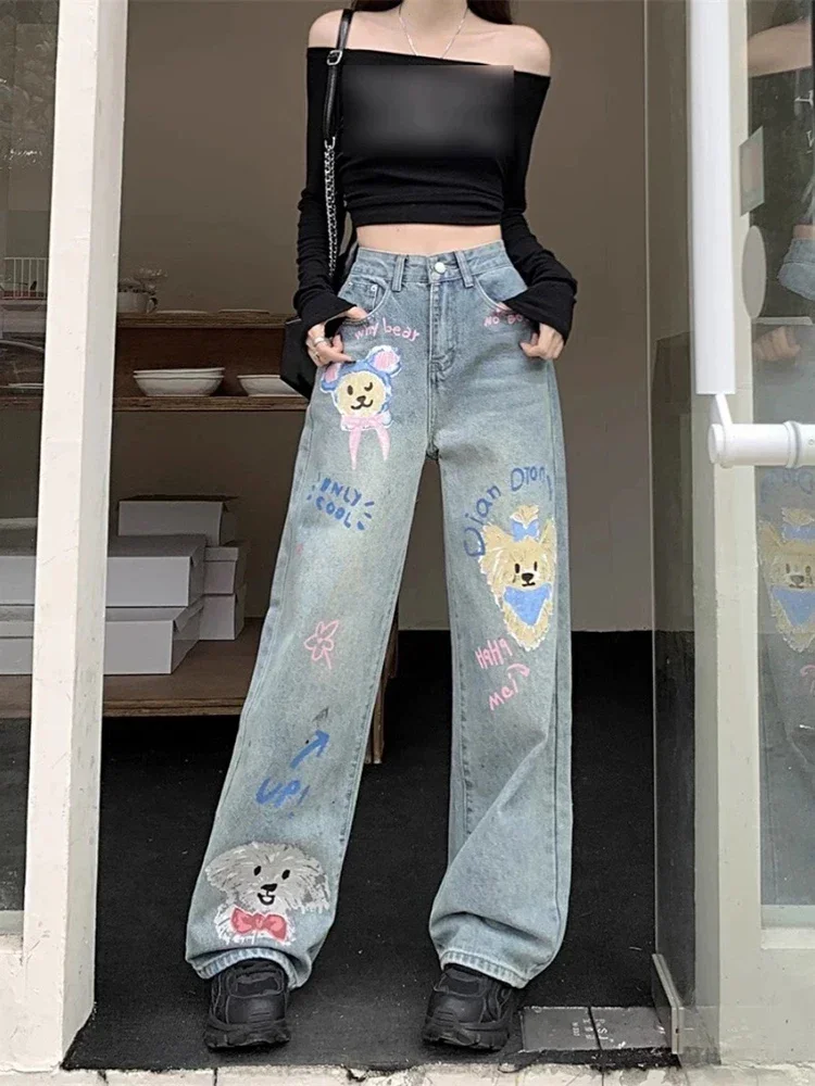 

New Loose Slim Women Jeans Blue Ins Casual Loose Straight Pants Female Chicly Summer Fashion Street High Waist Woman Jeans