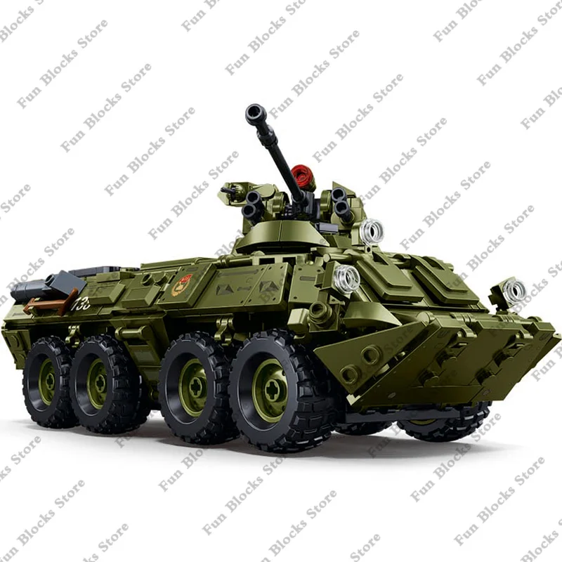 SLUBAN Military BTR-80 AS IFV Armored Personnel Carrier Vehicle Car Model Building Blocks Sets Soldier Figures Bricks Kids Toys