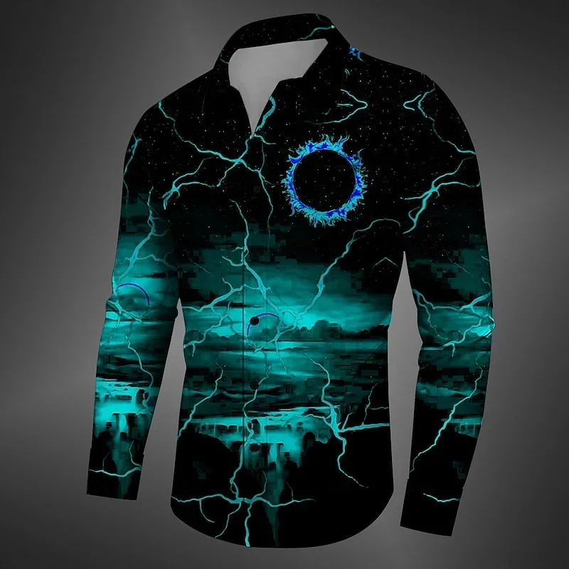 2024 Dark Elements Men's Shirt Long Sleeve Top Bright Color Pattern Theme 3D Printing Festival Casual Men's Shirt