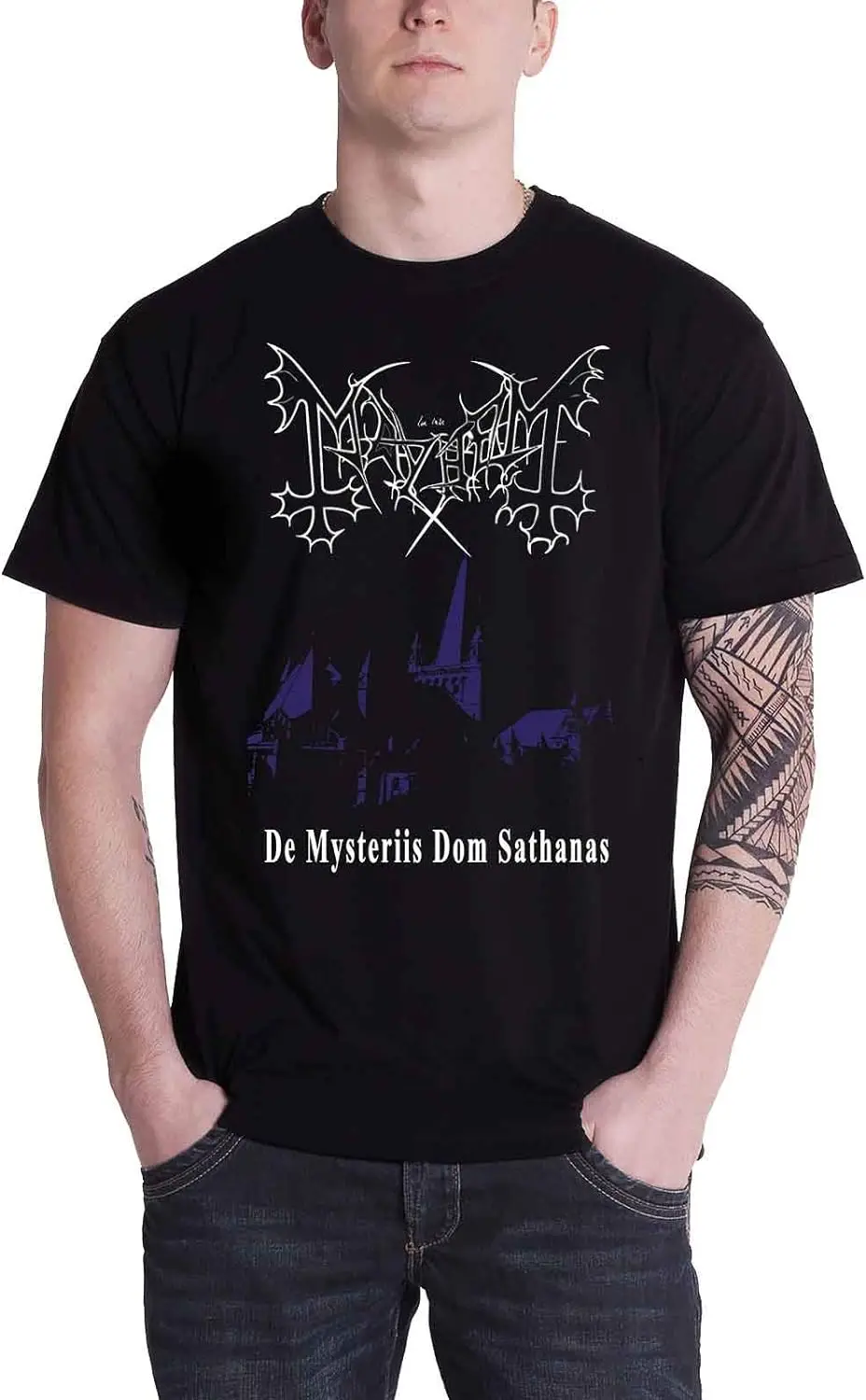 Mayhem Mens T Shirt Black De Mysteriis Dom Sathanas Dark Night Church Official