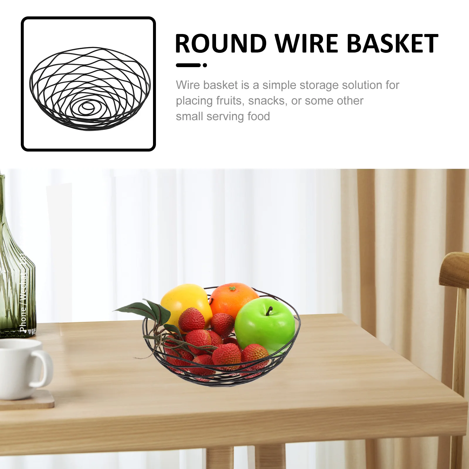 

Black Round Wire Basket Metal Fruit Vegetable Storage Holder For Kitchen Table Centerpiece Bread Serving Decorative Use
