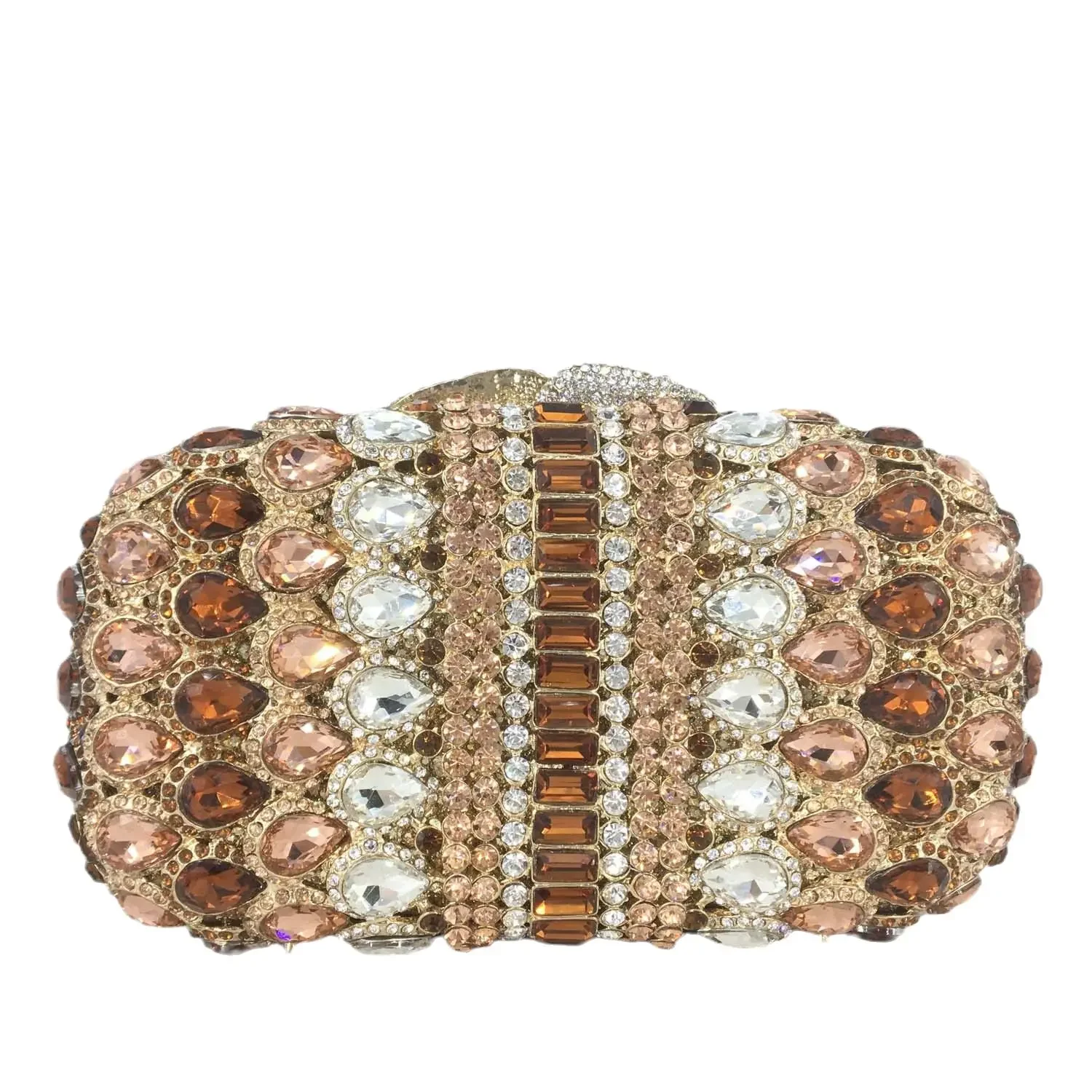 

Boutique De FGG Elegant Brown Women Crystal Evening Clutch Bags Wedding Party Rhinestone Clutch Minaudiere Handbags and Purses