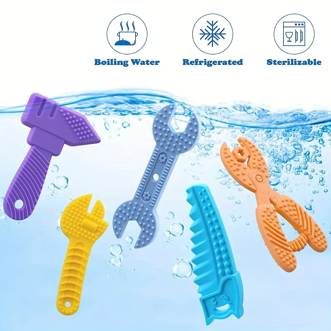 Baby Teething Toys Freezer BPA Free Silicone 0-12 Month Chew Toys Hammer Wrench Spanner Pliers Shape With Storage Box