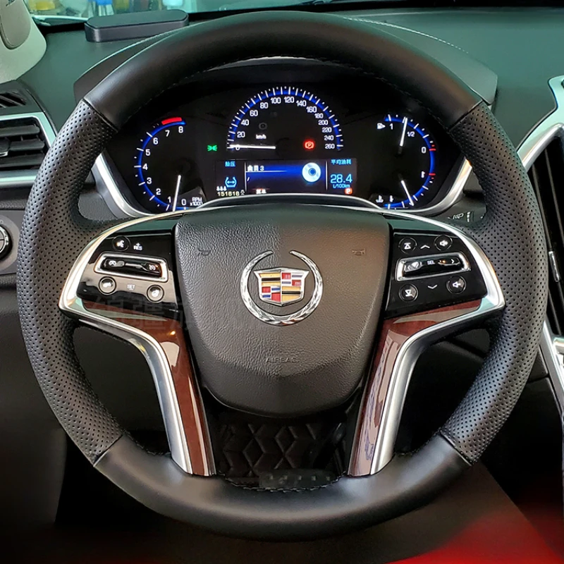

For Cadillac ATS CT6 CTS XT5 XTS XT6 Escalade XLR Hand Stitched non-slip black Genuine Leather car Steering Wheel Cover