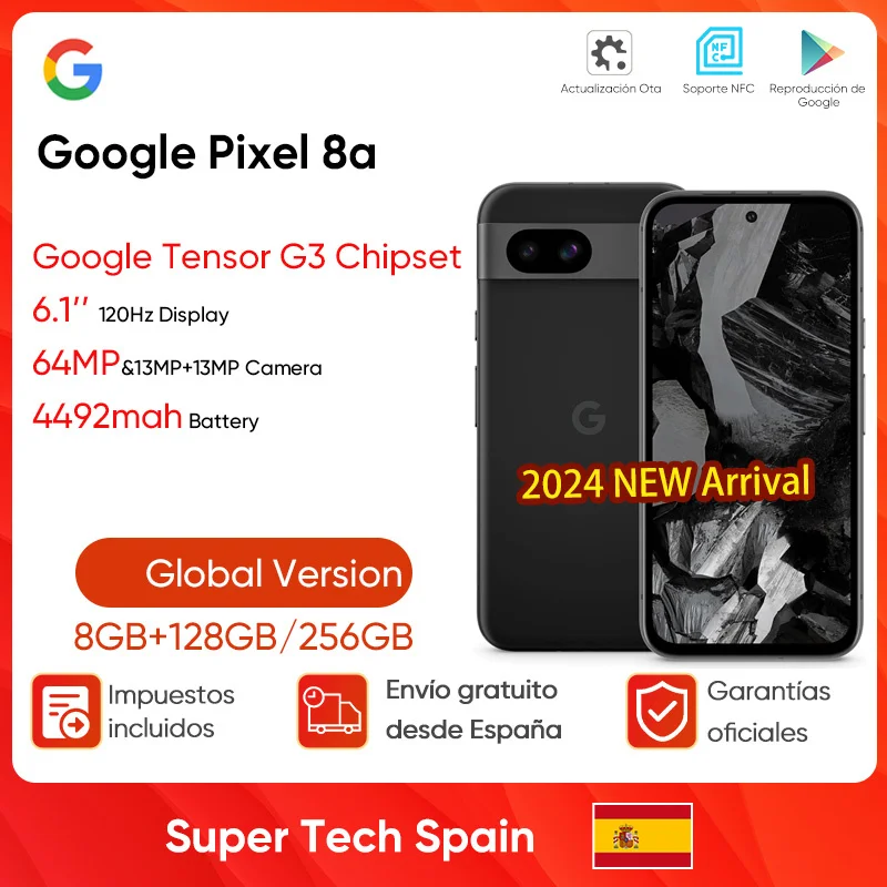 Google-Smartphone Pixel 8a Version US, 2024 pouces, écran 6.1Hz, Google Tensor G3, batterie 120 mAh,