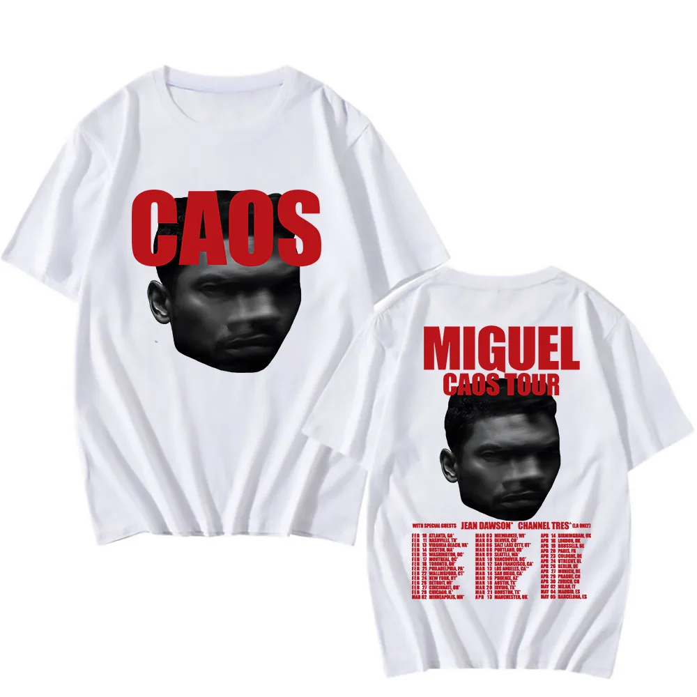 

MIGUEL CAOS Tour 2026 Tshirts Cotton Short Sleeve Loose Male T-shirt Unisex Streetwear Hip Hop Graphic Printing T Shirt Men Tees