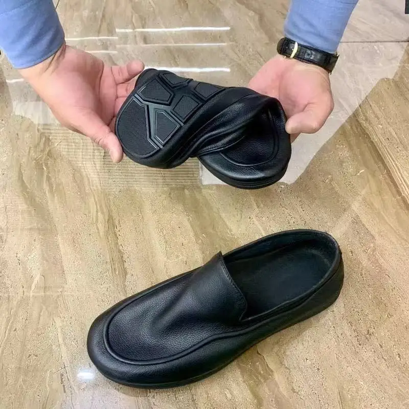 Summer new genuine leather top layer cowhide casual formal leather breathable business men's British foot kick bean soft bottom