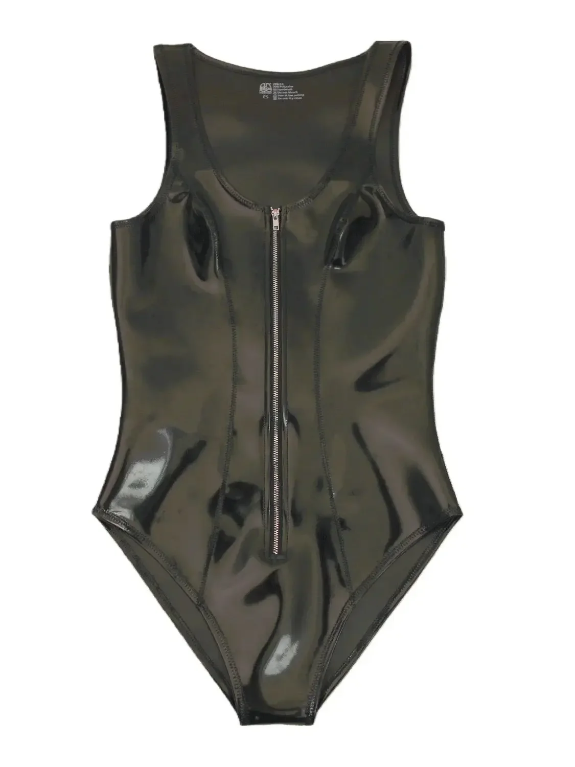 Sexy Women Double Sided PU High Cut Bodysuit Faux Leather Tank Top Wet Look PVC Maid Tights Latex Waterproof Leotard Catsuit