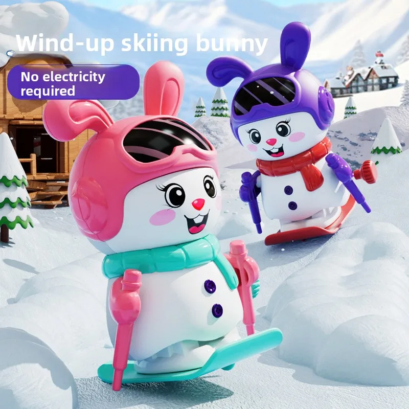 Brinquedos de relógio infantil de coelho de esqui, brinquedos de relógio mecânico de animal pequeno enrolado para bebês infantis