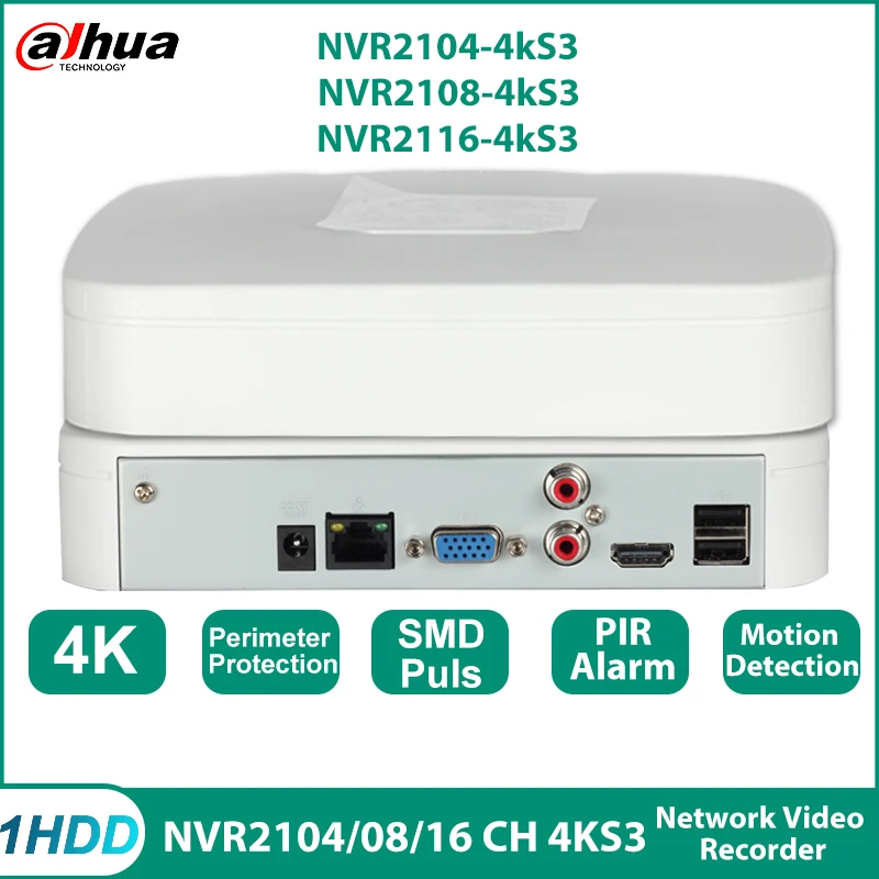 Dahua NVR2104-4KS3 NVR2108-4KS3 NVR2116-4KS3 NEW 1HDD Support SMDplus Perimeter protection Network Recorder 4/8/16 Channels CCTV