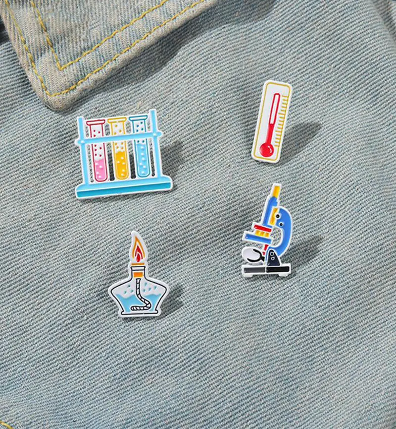 Pin Custom Microscope Brooches Bag Clothes Lapel Pin Chemistry Badge Erlenmeyer Flask Jewelry Gift Kids Magic Science Enamel