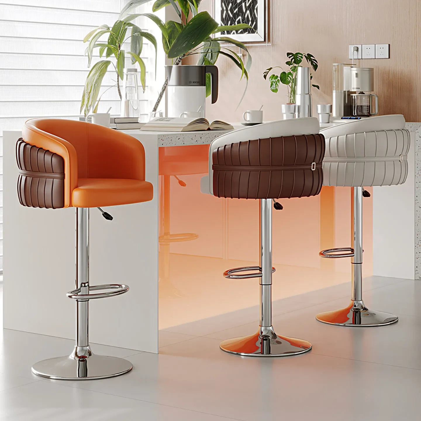 Italian-style height-adjustable bar chair, modern minimalist high stool, home backrest chair, bar cashier front desk swivel chai