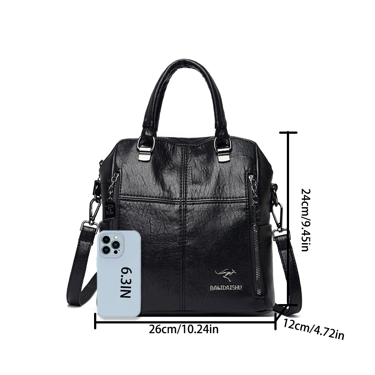 حقيبة ظهر كلاسيكية من البولي يوريثان للنساء - حقيبة كتف واسعة قابلة للتحويل مع شعار معدني وأشرطة قابلة للفصل للاستخدام اليومي حقيبة كروس #2