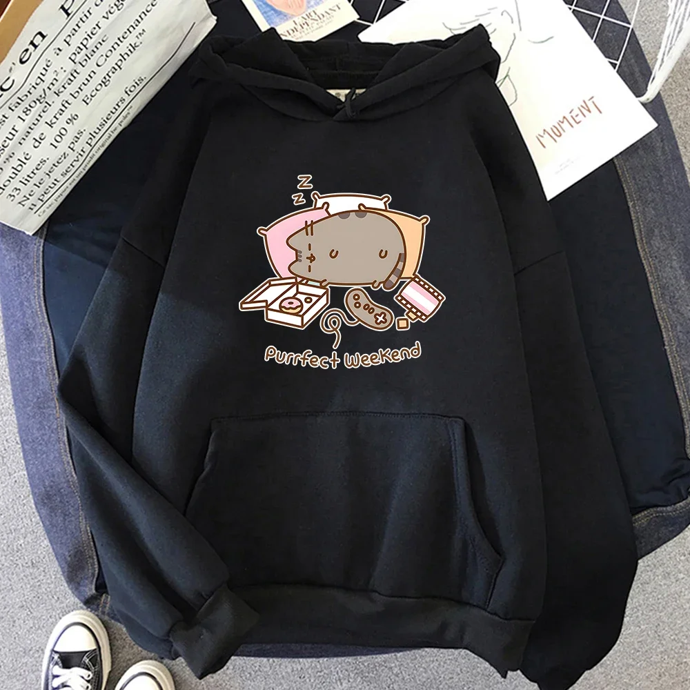 

Chubby Cat Purrfect Weekend Sleeping Oversized Hoodie MEN Casual Long-sleeved Sweatshirt Korean Style Regular Manga/Comic Fleece